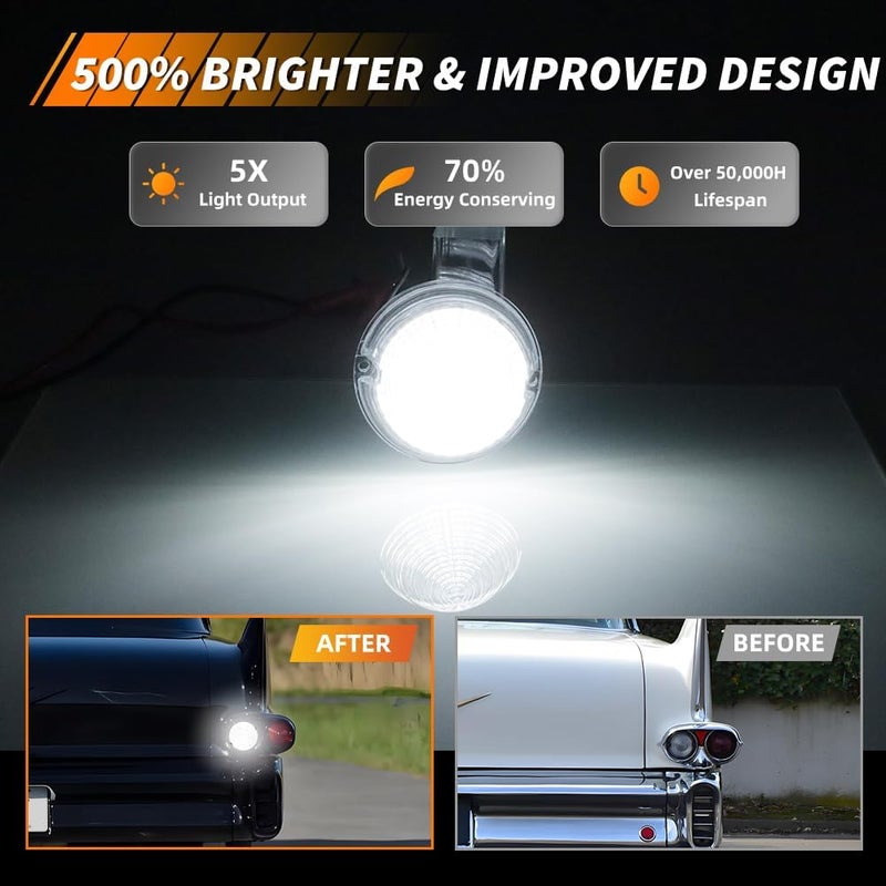 MOTRUM Backup Reverse Light Compatible with Cadillac Commercial Chassis & Cadillac DeVille 1958, [DOT] [IP67 Waterproof] White LED Reverse Back Up Lamp, 1 Pair, Clear Lens - Image 2